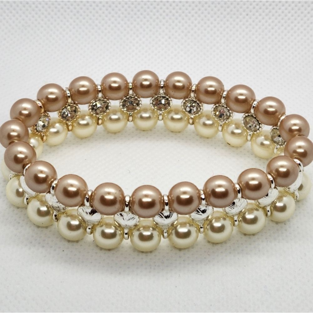 🔹️Champagne & Ivory Faux Pearl & Rhinestone Stretch Bracelet